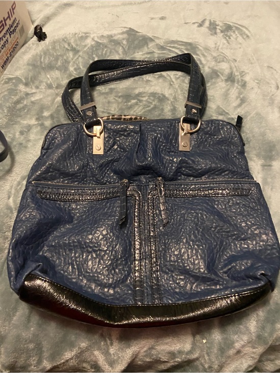 Dana Buchman Handbags - Dana Buchman Navy Blue Shoulder Tote with Front Zip Pockets